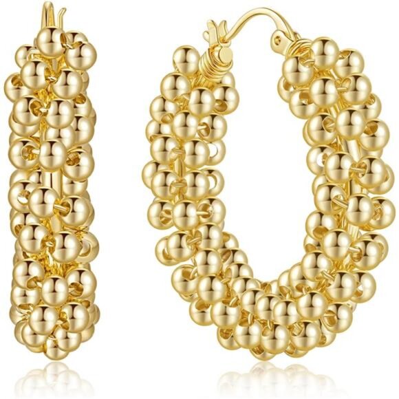 14K Gold Hoop for Women Unique Large Hoops Earring Thick...